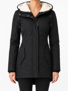 Zwarte parka jas met sherpa capuchon - voorkant
