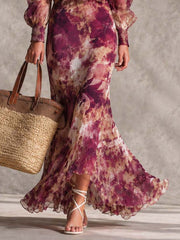 Roze Rozen Floral Off-Shoulder Chiffon Maxi Jurk