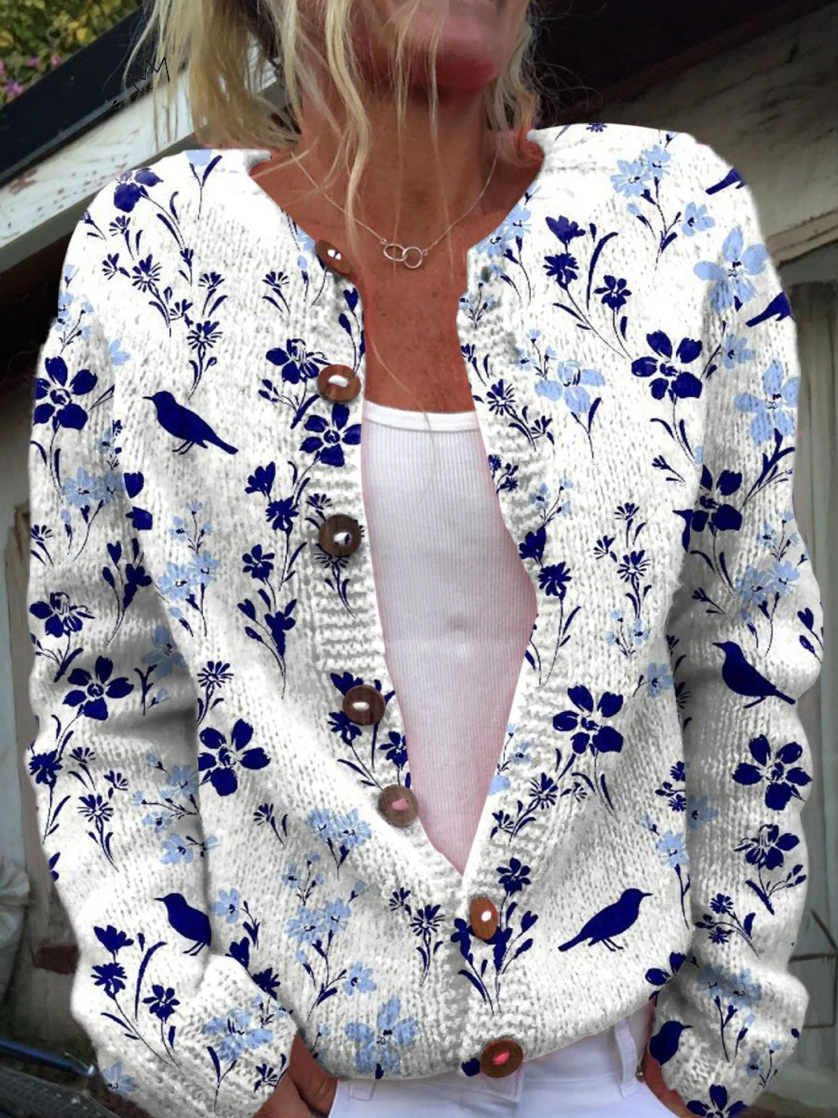 Vynora™ | Vintage Bloemen Vogelprint Knopen-Voorkant Cardigan Trui