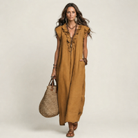 Josette | Ruffle V-Hals Linnen Maxi Jurk