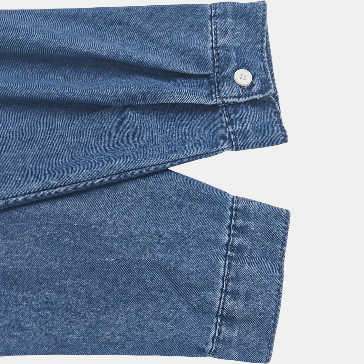 Dames Wijde Pijpen Knop Voor Gewassen Denim Jumpsuit