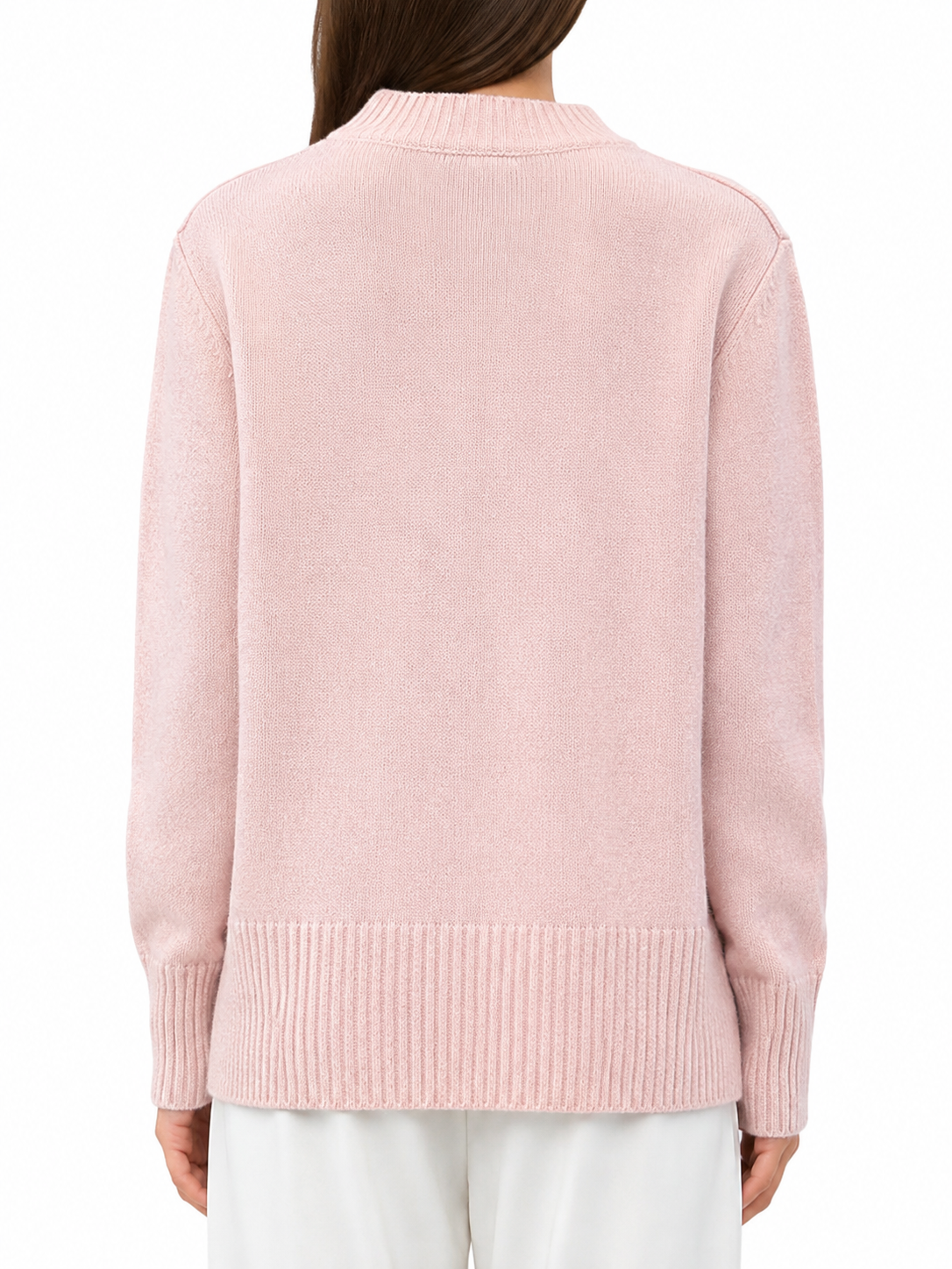 Lichtroze cardigan met hartvormige knopen - achterkant
