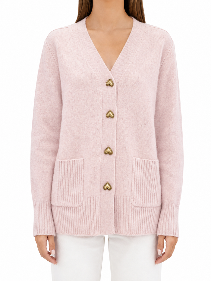 Lichtroze cardigan met hartvormige knopen - voorkant