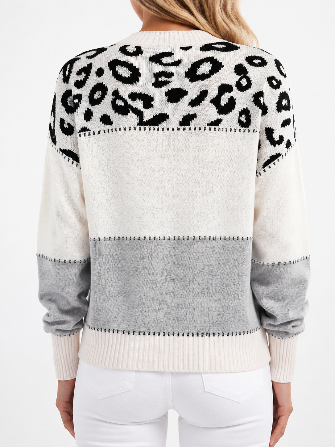 Colorblock trui met luipaardprint - achterkant