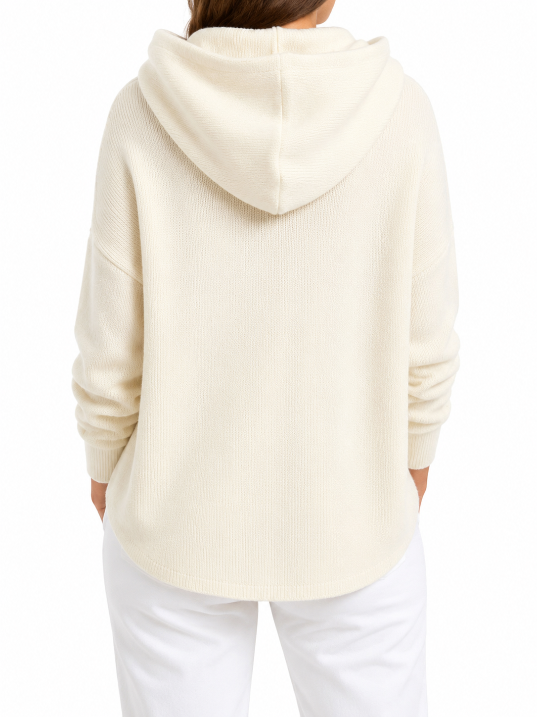 Ecru cardigan met capuchon - achterkant
