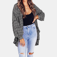 Dames Oversized Flanellen Blouse met Raw Hem en Lange Mouwen
