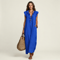 Josette | Ruffle V-Hals Linnen Maxi Jurk