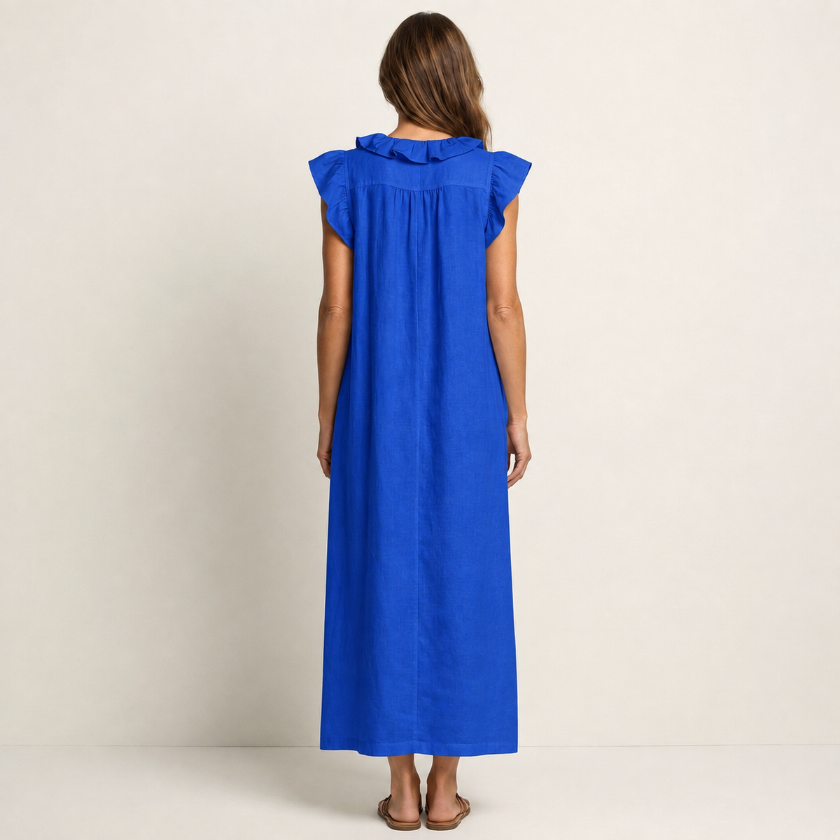 Josette | Ruffle V-Hals Linnen Maxi Jurk
