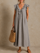 Josette | Ruffle V-Hals Linnen Maxi Jurk