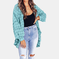 Dames Oversized Flanellen Blouse met Raw Hem en Lange Mouwen