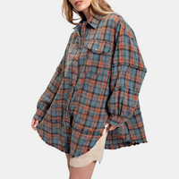 Dames Oversized Flanellen Blouse met Raw Hem en Lange Mouwen