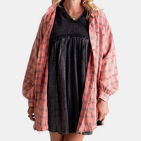 Dames Oversized Flanellen Blouse met Raw Hem en Lange Mouwen