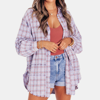 Dames Oversized Flanellen Blouse met Raw Hem en Lange Mouwen