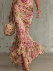 Vintage Rozenprint Maxi Jurk Met Puff Mouwen (Accessoires niet inbegrepen)