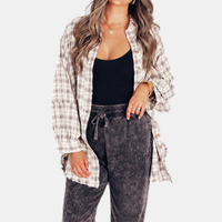 Dames Oversized Flanellen Blouse met Raw Hem en Lange Mouwen