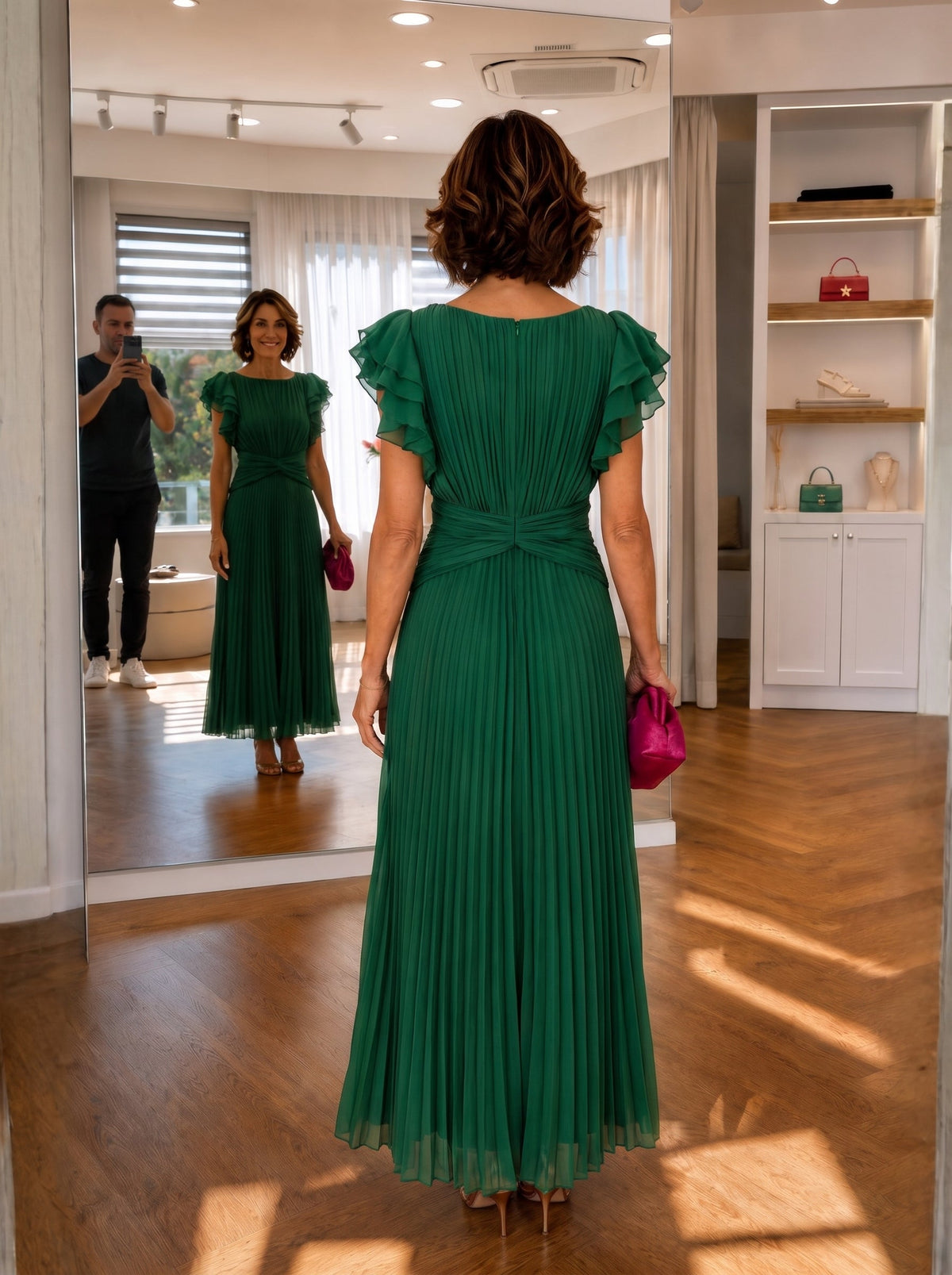Neila | Geplooide Maxi Jurk met Vleermuismouwen