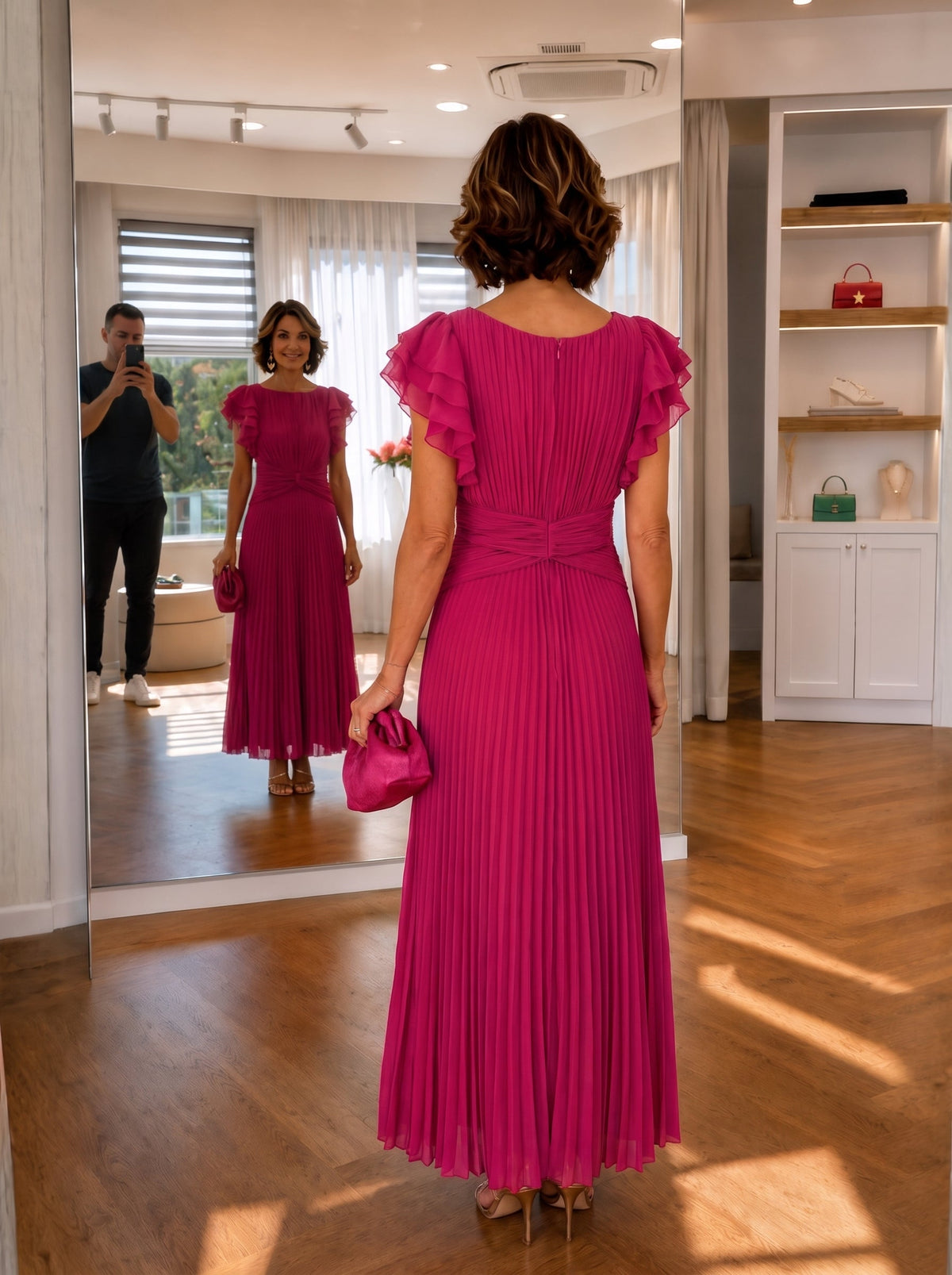 Neila | Geplooide Maxi Jurk met Vleermuismouwen