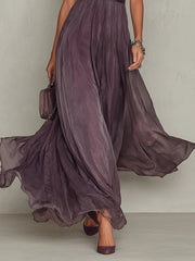 Paarse Sleutelgat Halslijn Chiffon Kant Trim Maxi Jurk