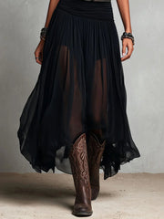 Zwarte Mouwloze Tanktop Met Tulle Rok Maxi Jurk (met riem)