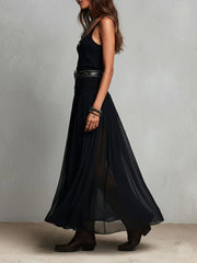 Zwarte Mouwloze Tanktop Met Tulle Rok Maxi Jurk (met riem)