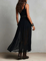 Zwarte Mouwloze Tanktop Met Tulle Rok Maxi Jurk (met riem)