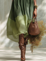 Groene Chiffon Off Shoulder Korte Mouwen Midi Jurk