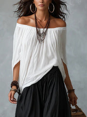 Witte Off-shoulder Top En Loszittende Lantaarnbroek Set