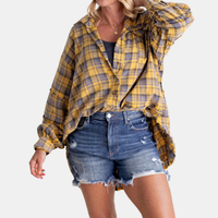 Dames Oversized Flanellen Blouse met Raw Hem en Lange Mouwen