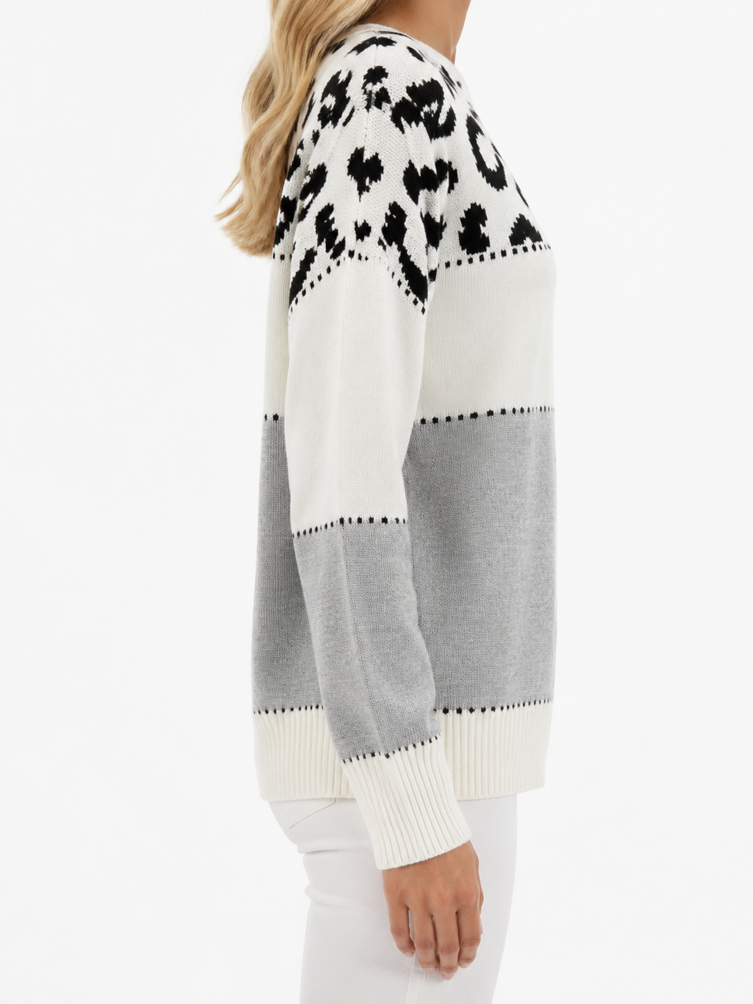 Colorblock trui met luipaardprint - zijkant