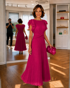 Neila | Geplooide Maxi Jurk met Vleermuismouwen