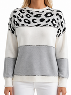 Colorblock trui met luipaardprint - voorkant