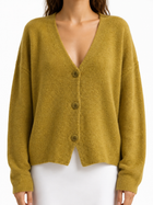 Mosterdgele gebreide cardigan - voorkant
