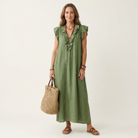 Josette | Ruffle V-Hals Linnen Maxi Jurk
