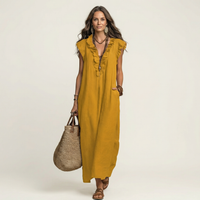 Josette | Ruffle V-Hals Linnen Maxi Jurk