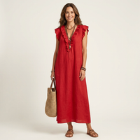Josette | Ruffle V-Hals Linnen Maxi Jurk