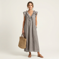 Josette | Ruffle V-Hals Linnen Maxi Jurk