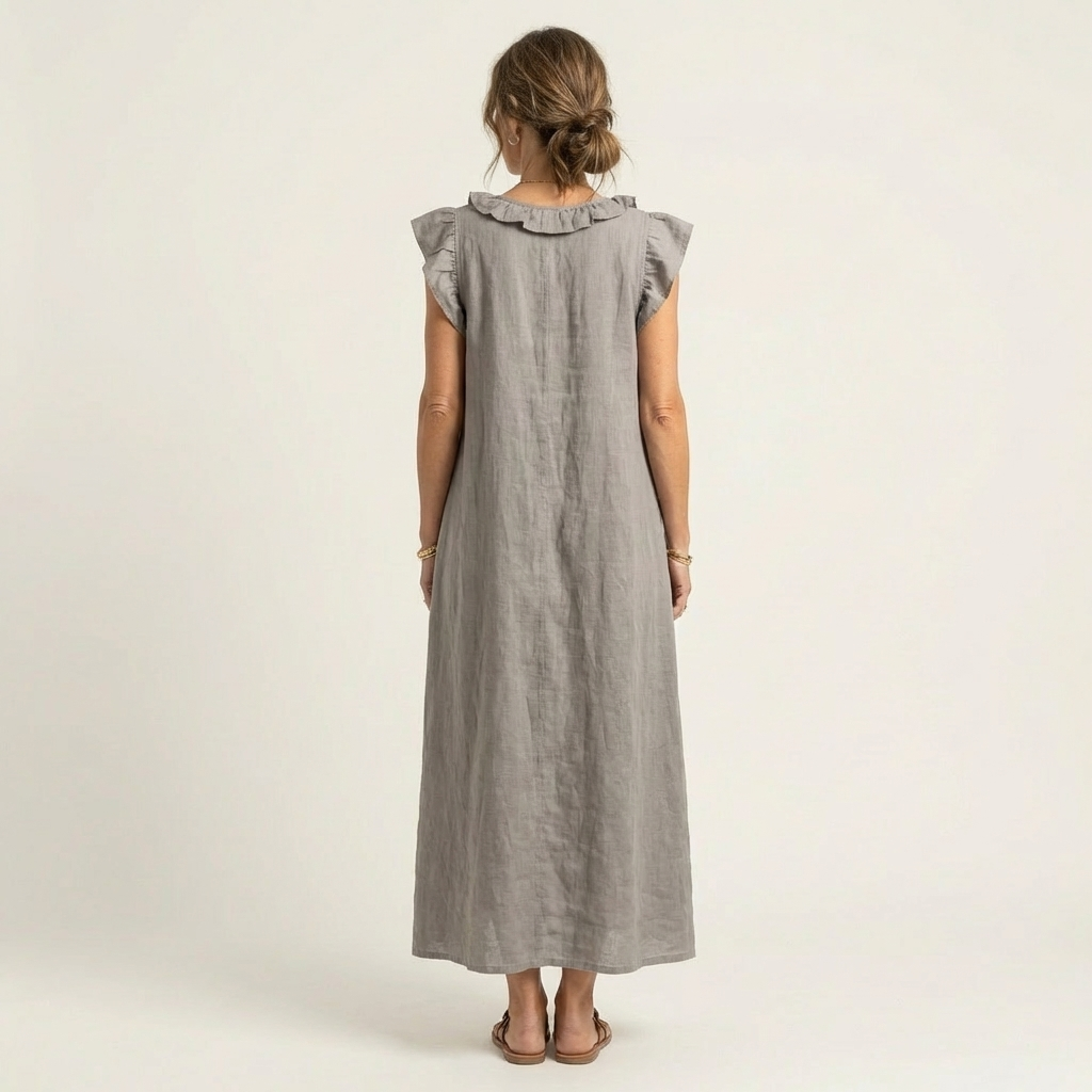 Josette | Ruffle V-Hals Linnen Maxi Jurk