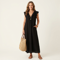 Josette | Ruffle V-Hals Linnen Maxi Jurk