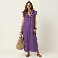 Josette | Ruffle V-Hals Linnen Maxi Jurk