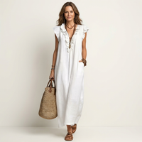 Josette | Ruffle V-Hals Linnen Maxi Jurk